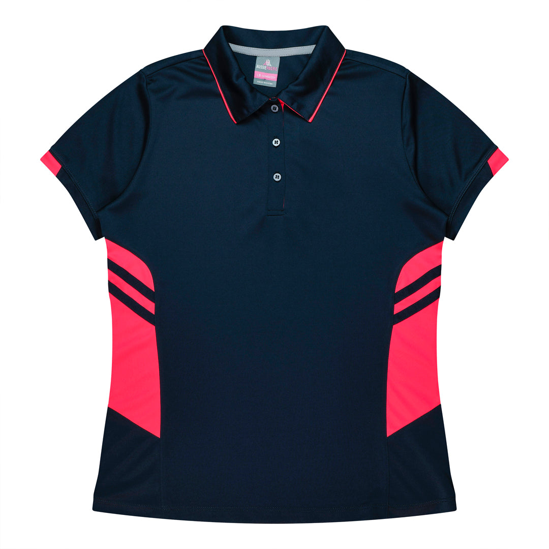 House of Uniforms The Tasman Polo | Ladies | Short Sleeve | Navy Base Aussie Pacific Navy/Neon Pink