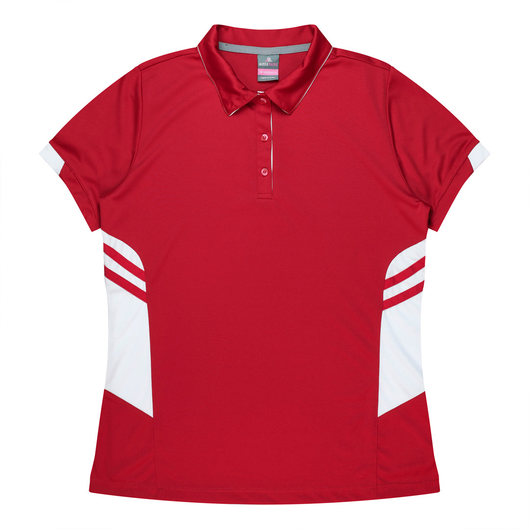 House of Uniforms The Tasman Polo | Ladies | Short Sleeve | Mixed Base Aussie Pacific Red/White