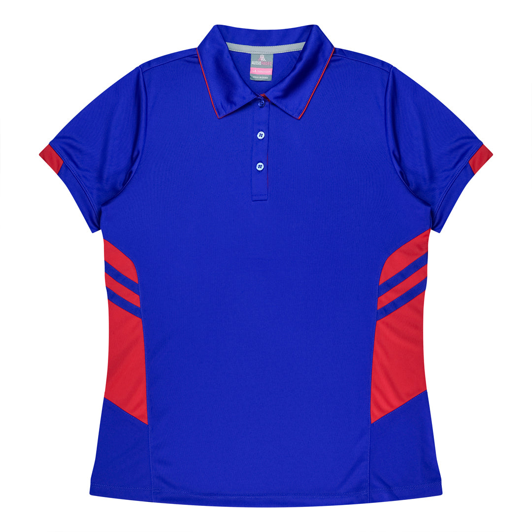 House of Uniforms The Tasman Polo | Ladies | Short Sleeve | Blue Base Aussie Pacific Royal/Red