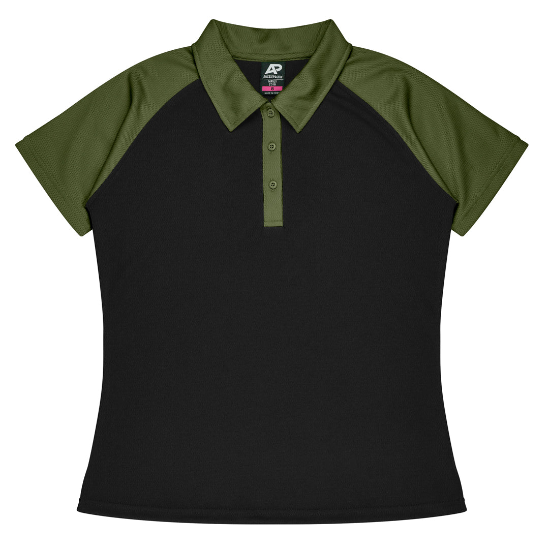 House of Uniforms The Manly Beach Polo | Ladies | Plus | Short Sleeve Aussie Pacific Black/Army