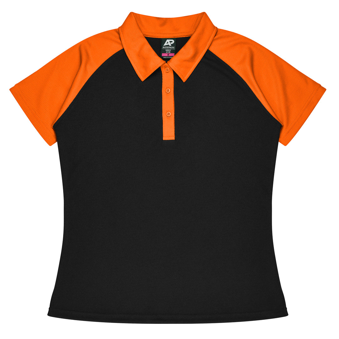 House of Uniforms The Manly Beach Polo | Ladies | Short Sleeve Aussie Pacific Black/Orange