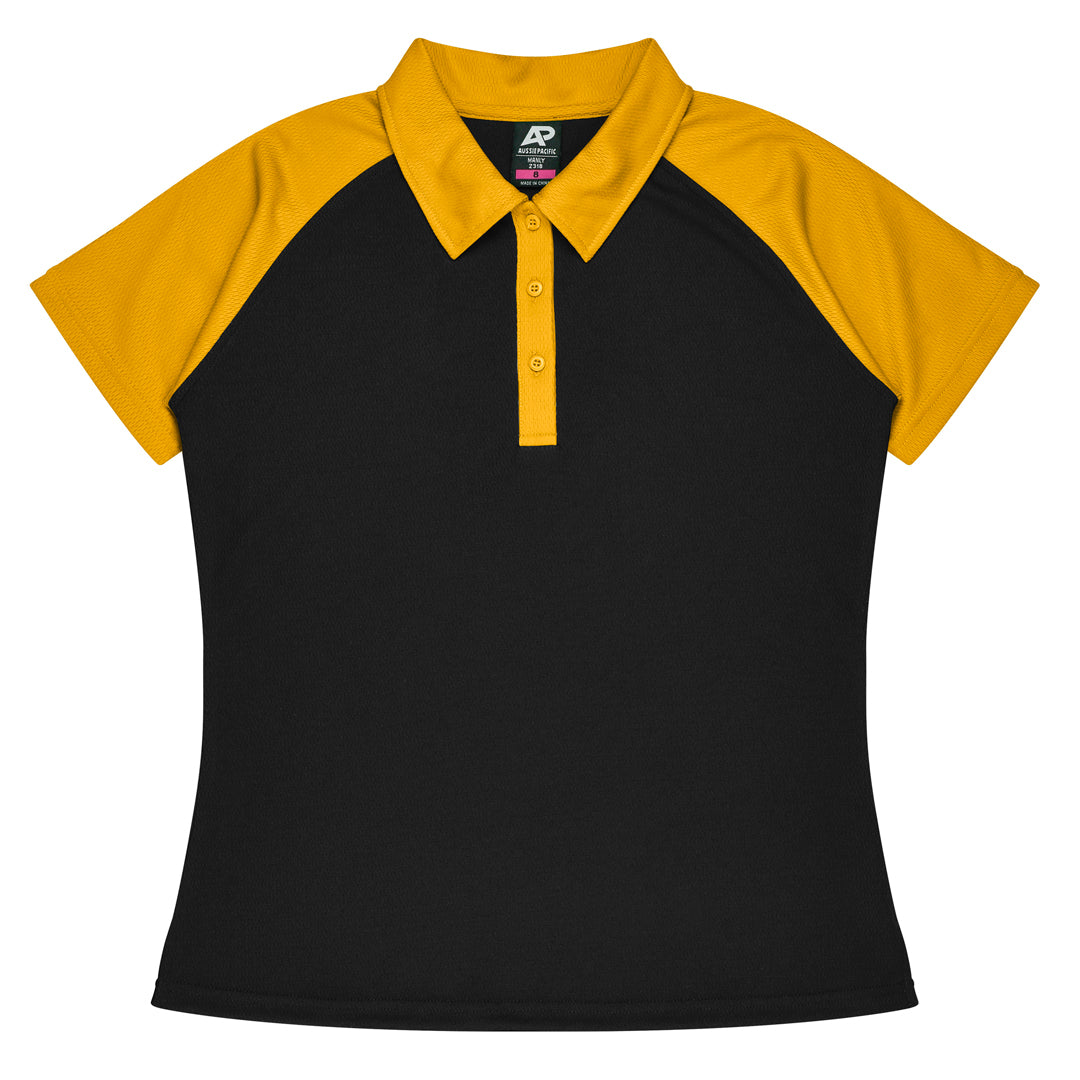 House of Uniforms The Manly Beach Polo | Ladies | Short Sleeve Aussie Pacific Black/Gold