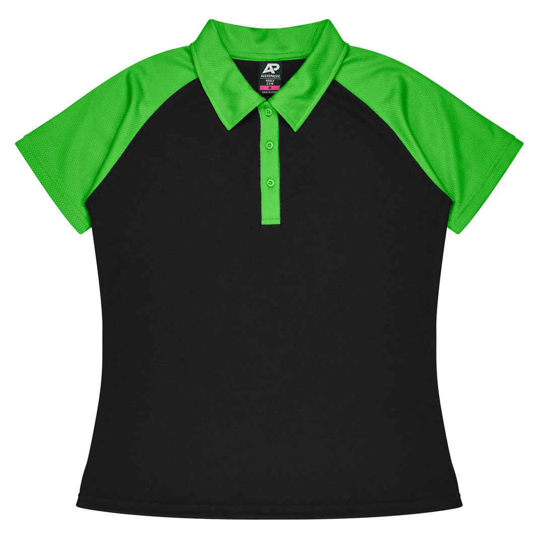 House of Uniforms The Manly Beach Polo | Ladies | Short Sleeve Aussie Pacific Black/Kawa Green