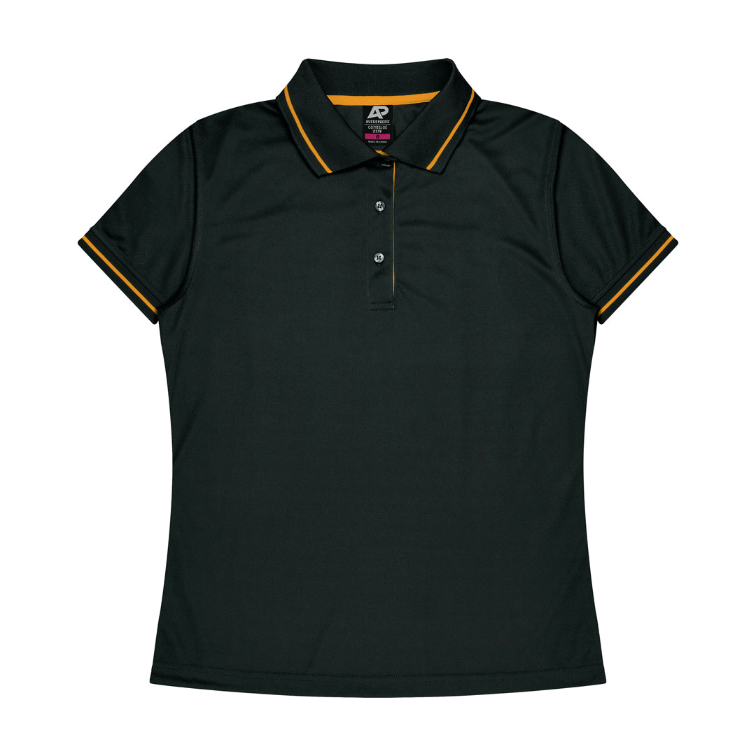 House of Uniforms The Cottesloe Polo | Ladies | Plus | Short Sleeve Aussie Pacific Black/Gold