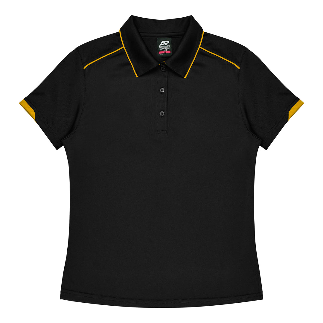 House of Uniforms The Currumbin Polo | Ladies | Short Sleeve Aussie Pacific Black/Gold