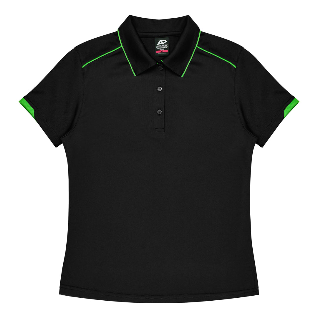 House of Uniforms The Currumbin Polo | Ladies | Short Sleeve Aussie Pacific Black/Green