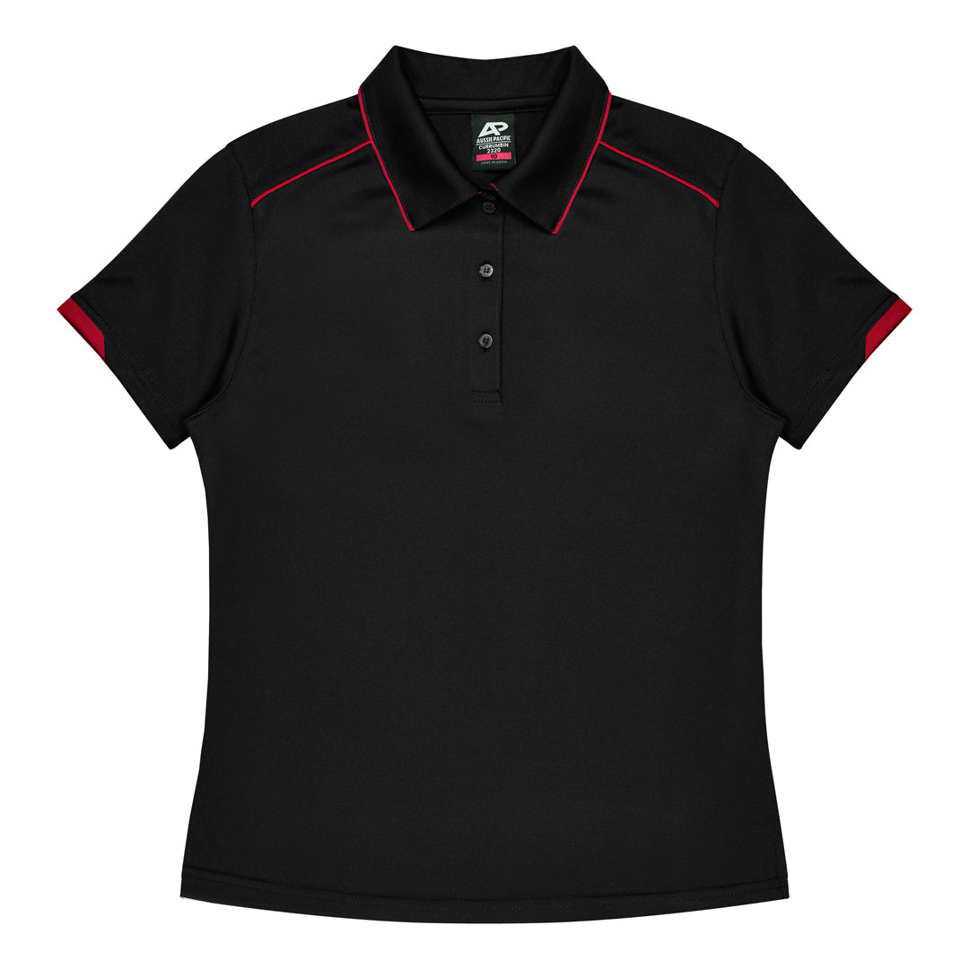 House of Uniforms The Currumbin Polo | Ladies | Short Sleeve Aussie Pacific Black/Red