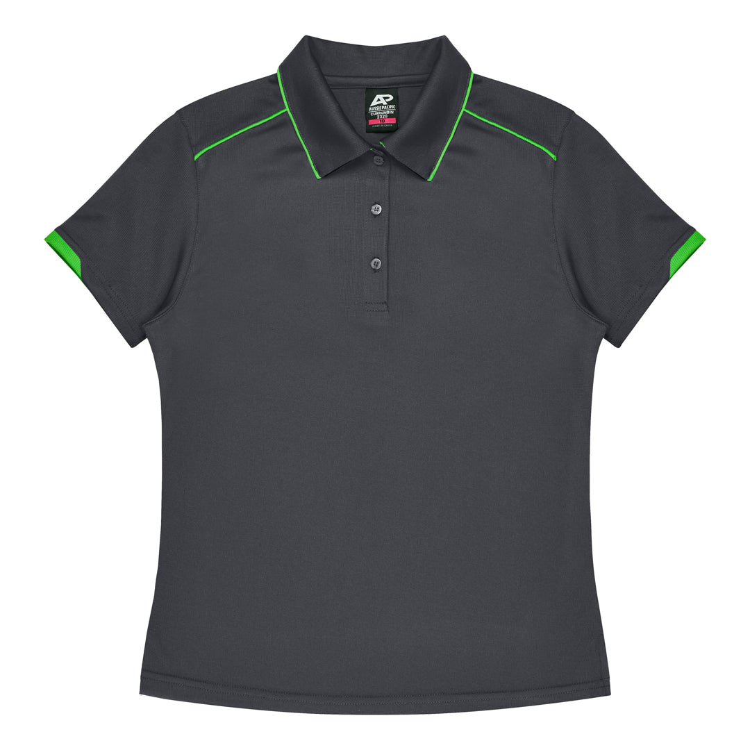 House of Uniforms The Currumbin Polo | Ladies | Short Sleeve Aussie Pacific Slate/Neon Green