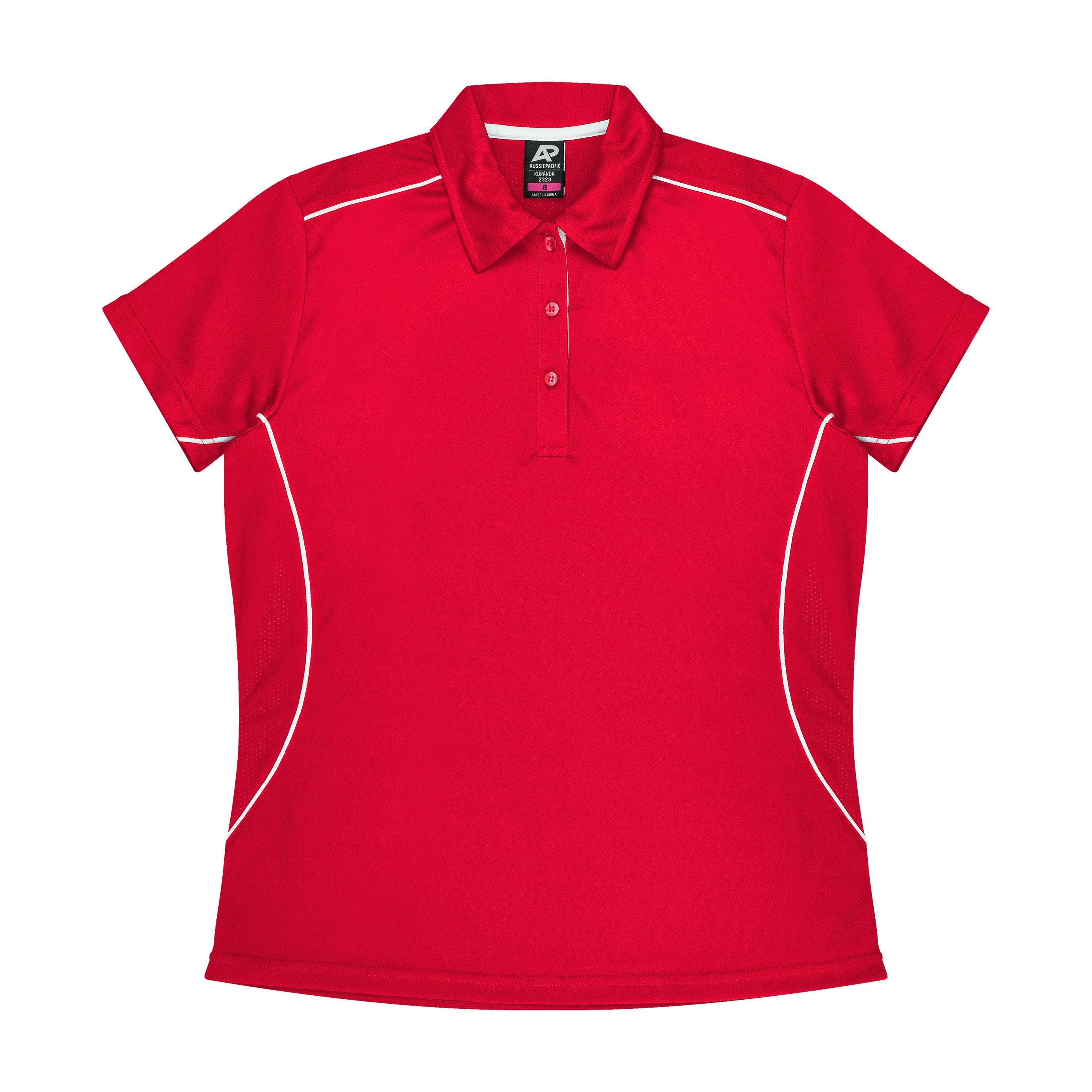 House of Uniforms The Kuranda Polo | Ladies | Short Sleeve Aussie Pacific Red/White