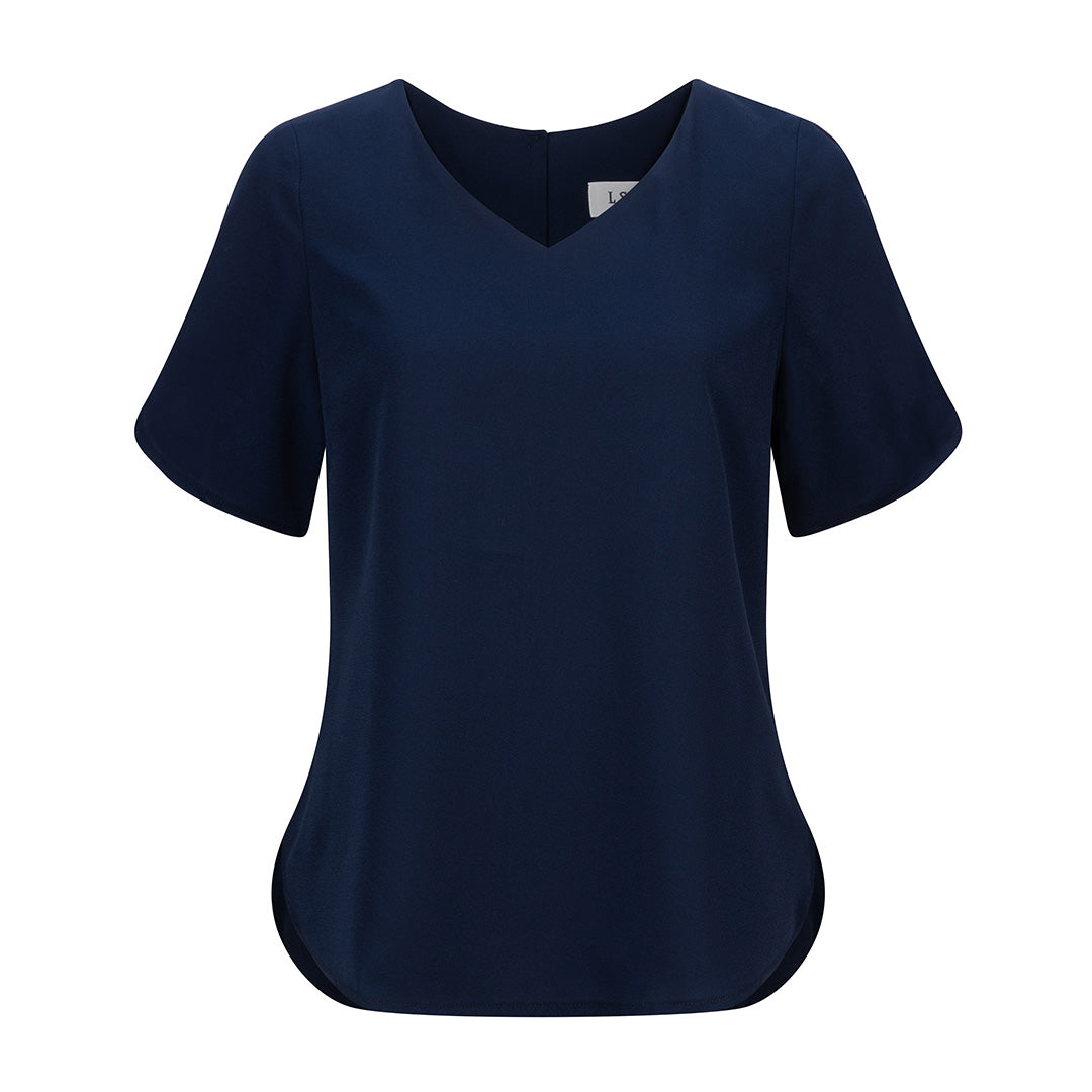 House of Uniforms The V-Neck Crepe Top | Ladies | Short Sleeve LSJ Collection Navy