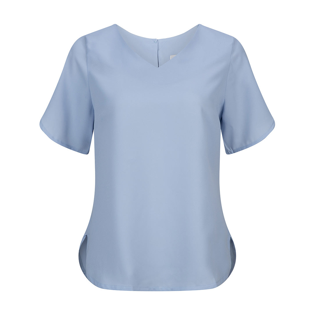 House of Uniforms The V-Neck Crepe Top | Ladies | Short Sleeve LSJ Collection Sky