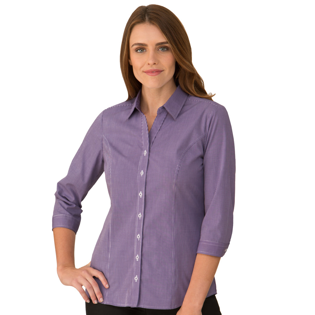 House of Uniforms The Pippa Check Shirt | Ladies | 3/4 Sleeve City Collection Grape Check