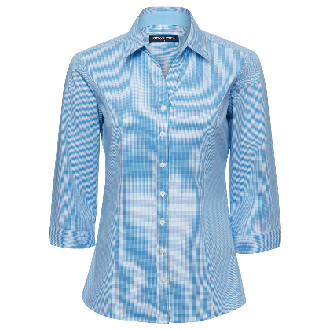 House of Uniforms The Pippa Check Shirt | Ladies | 3/4 Sleeve City Collection Aqua Check