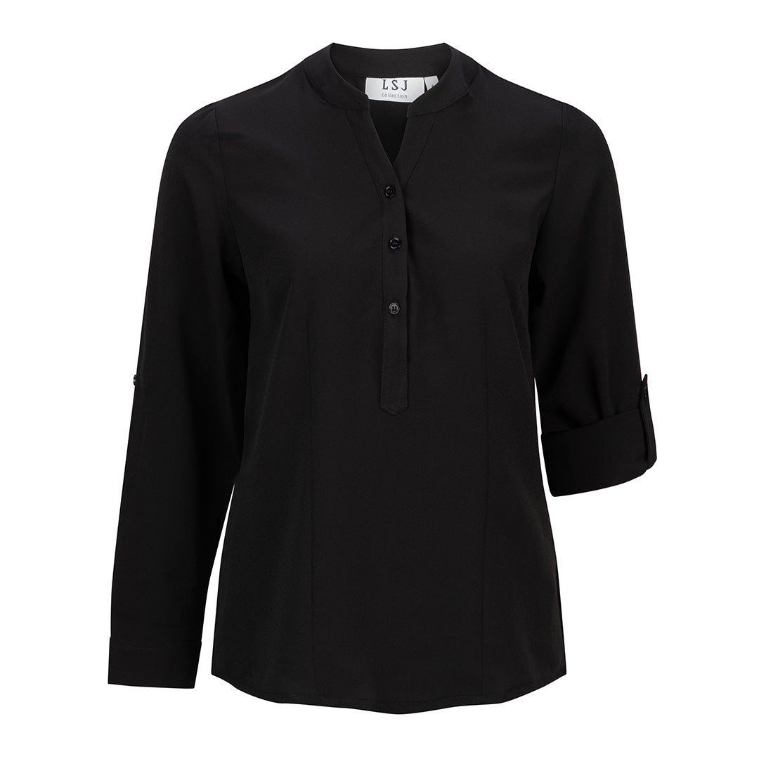 House of Uniforms The Mandarin Crepe Top | Ladies | Long Sleeve LSJ Collection Black