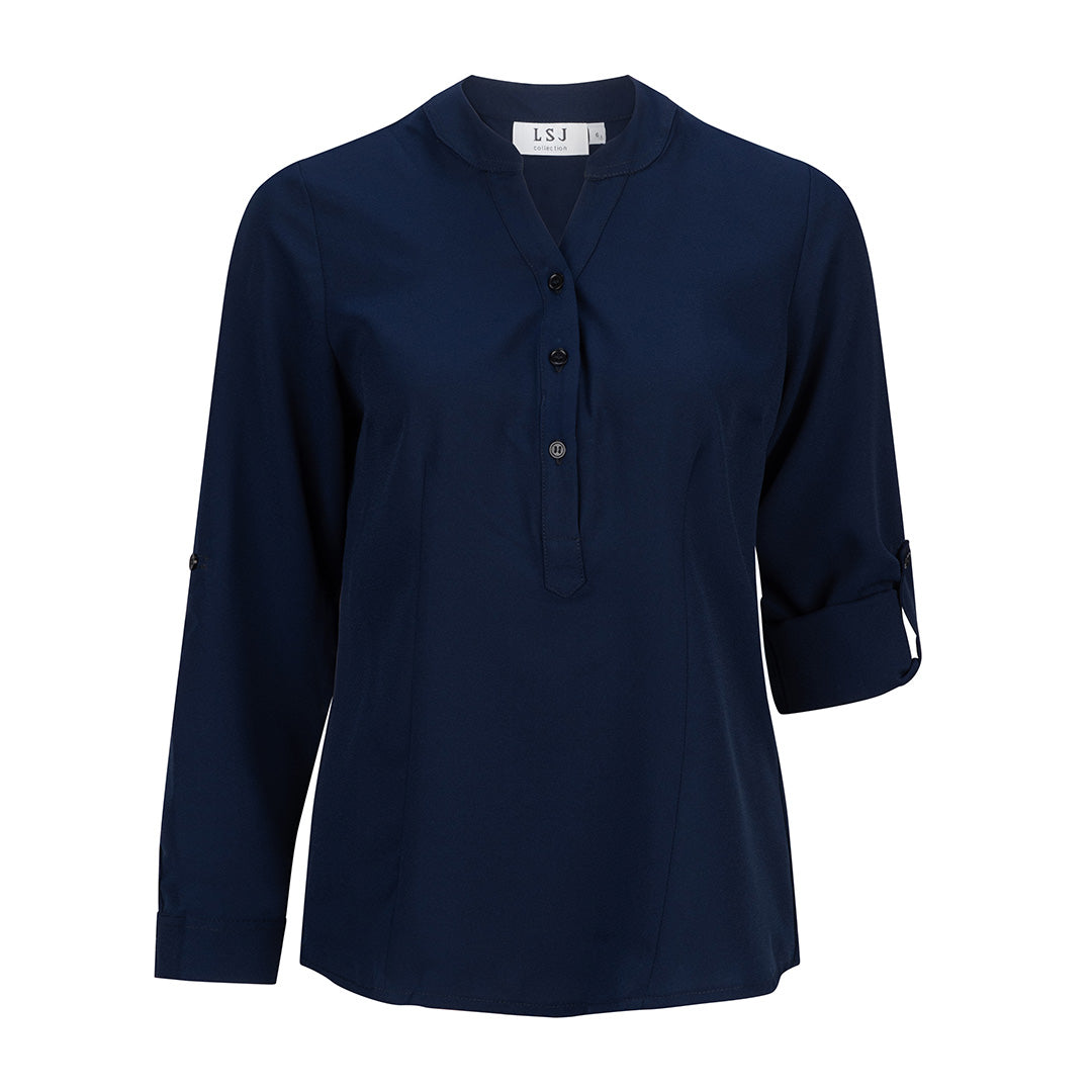 House of Uniforms The Mandarin Crepe Top | Ladies | Long Sleeve LSJ Collection Navy