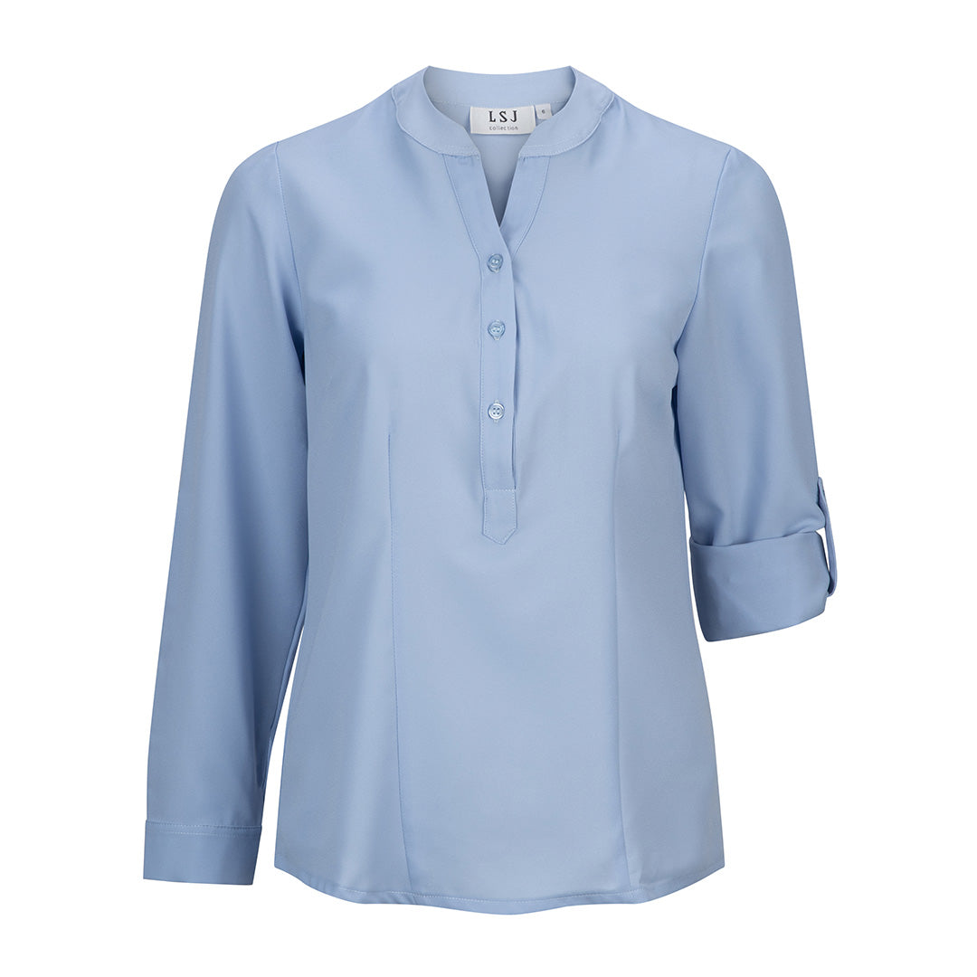 House of Uniforms The Mandarin Crepe Top | Ladies | Long Sleeve LSJ Collection Sky