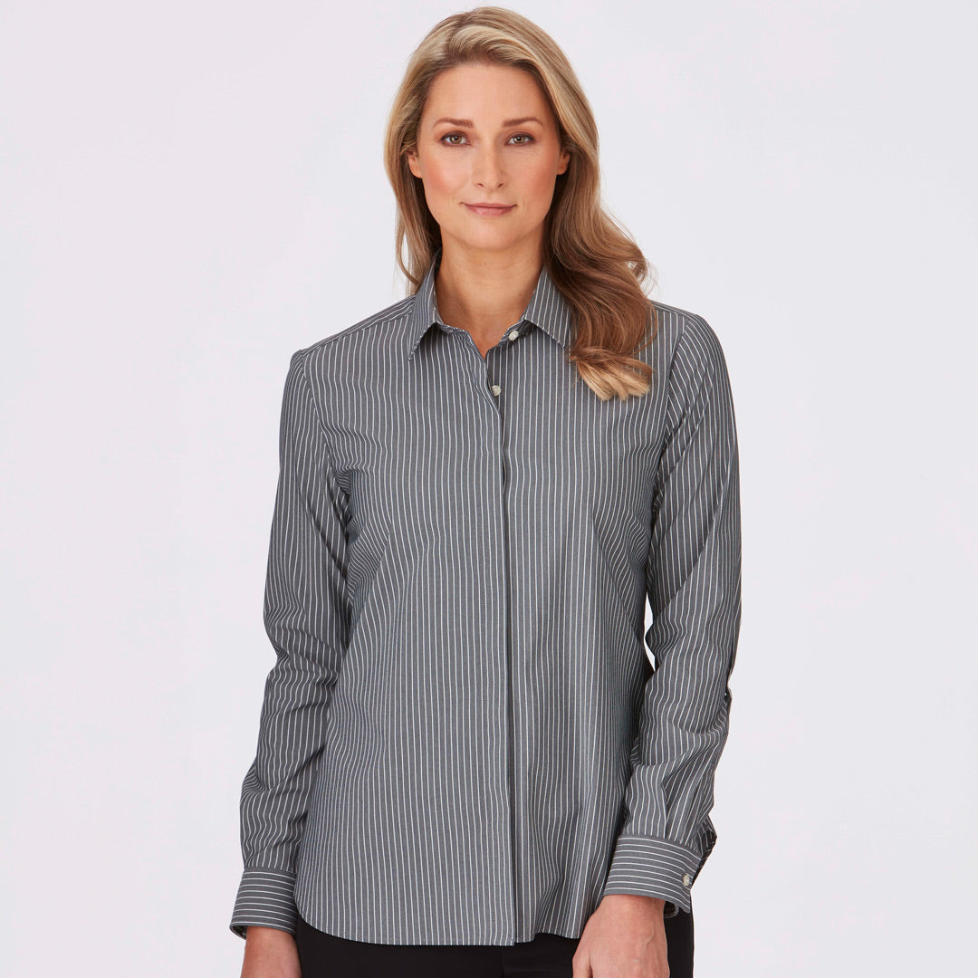 House of Uniforms The CC Stripe Shirt | Ladies | Long Sleeve City Collection Charcoal