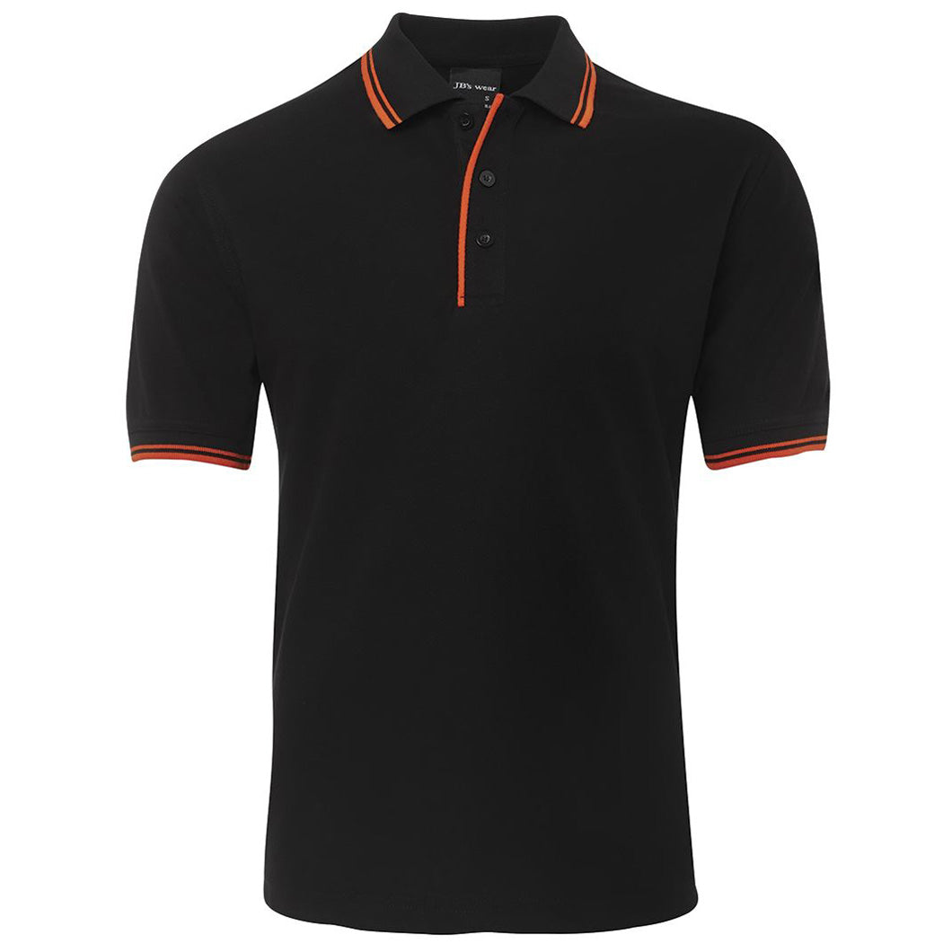 House of Uniforms The Contrast Polo | Adults | Black Base Jbs Wear Black/Orange
