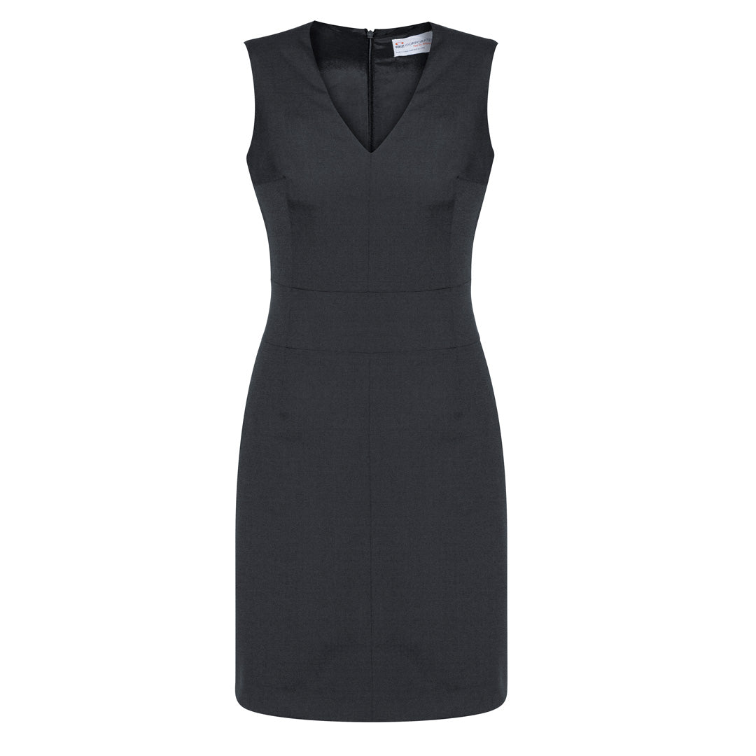 House of Uniforms The Cool Stretch Dress | V Neck | Sleeveless Biz Corporates Charcoal