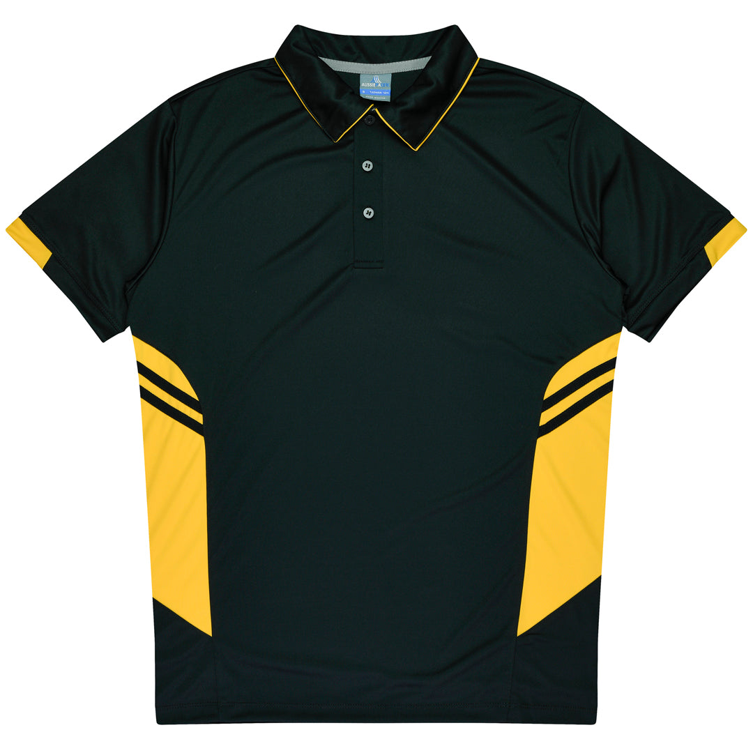 House of Uniforms The Tasman Polo | Kids | Short Sleeve | Black Base Aussie Pacific Black/Gold