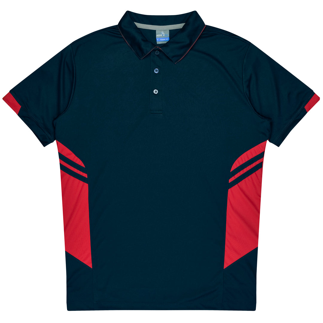 House of Uniforms The Tasman Polo | Kids | Short Sleeve | Navy Base Aussie Pacific Navy/Red