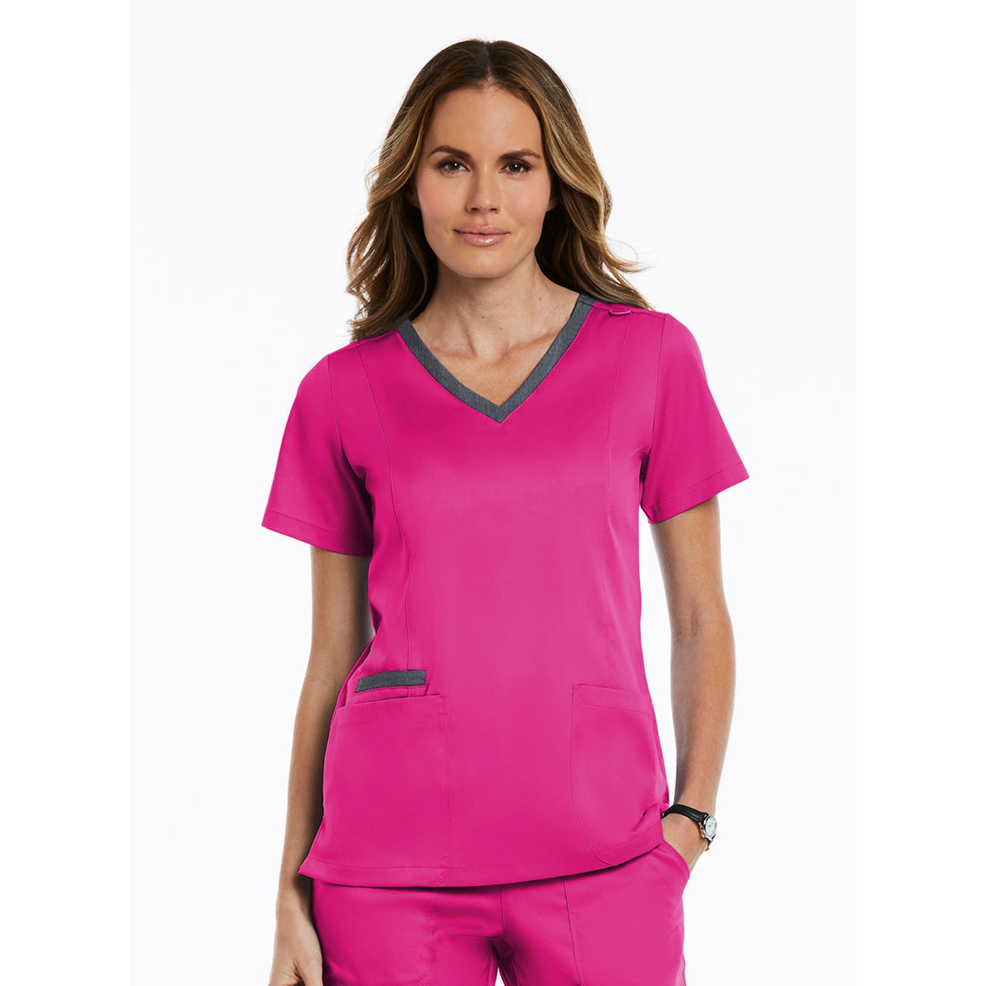 House of Uniforms The Matrix Double Contrast Scrub Top | Ladies Maevn Hot Pink