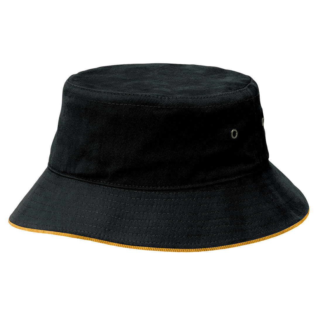 House of Uniforms The Sandwich Brim Bucket Hat | Adults Legend Black/Gold