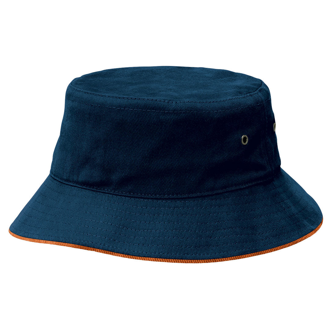 House of Uniforms The Sandwich Brim Bucket Hat | Adults Legend Navy/Orange