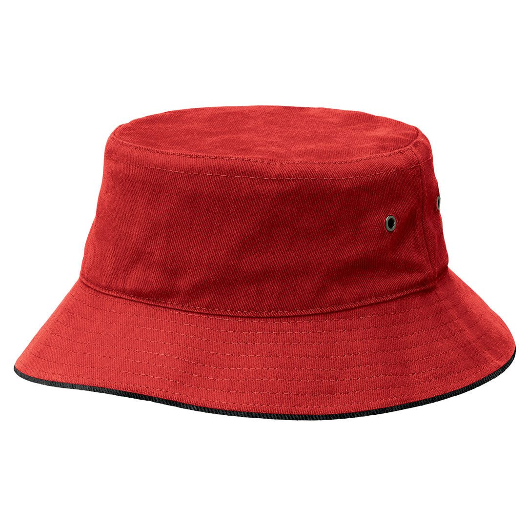 House of Uniforms The Sandwich Brim Bucket Hat | Adults Legend Red/Black