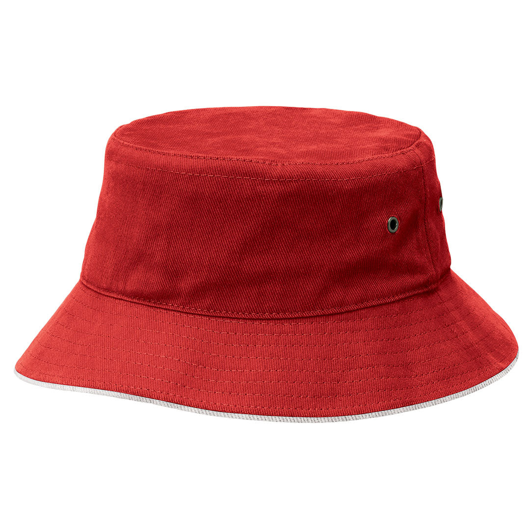 House of Uniforms The Sandwich Brim Bucket Hat | Adults Legend Red/White