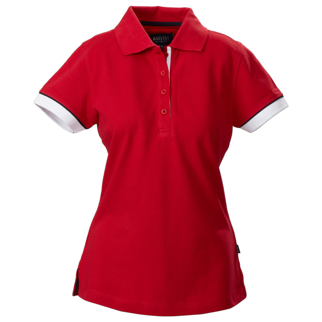 House of Uniforms The Antreville Polo | Ladies | Short Sleeve James Harvest Red with Navy/Red/White Trim