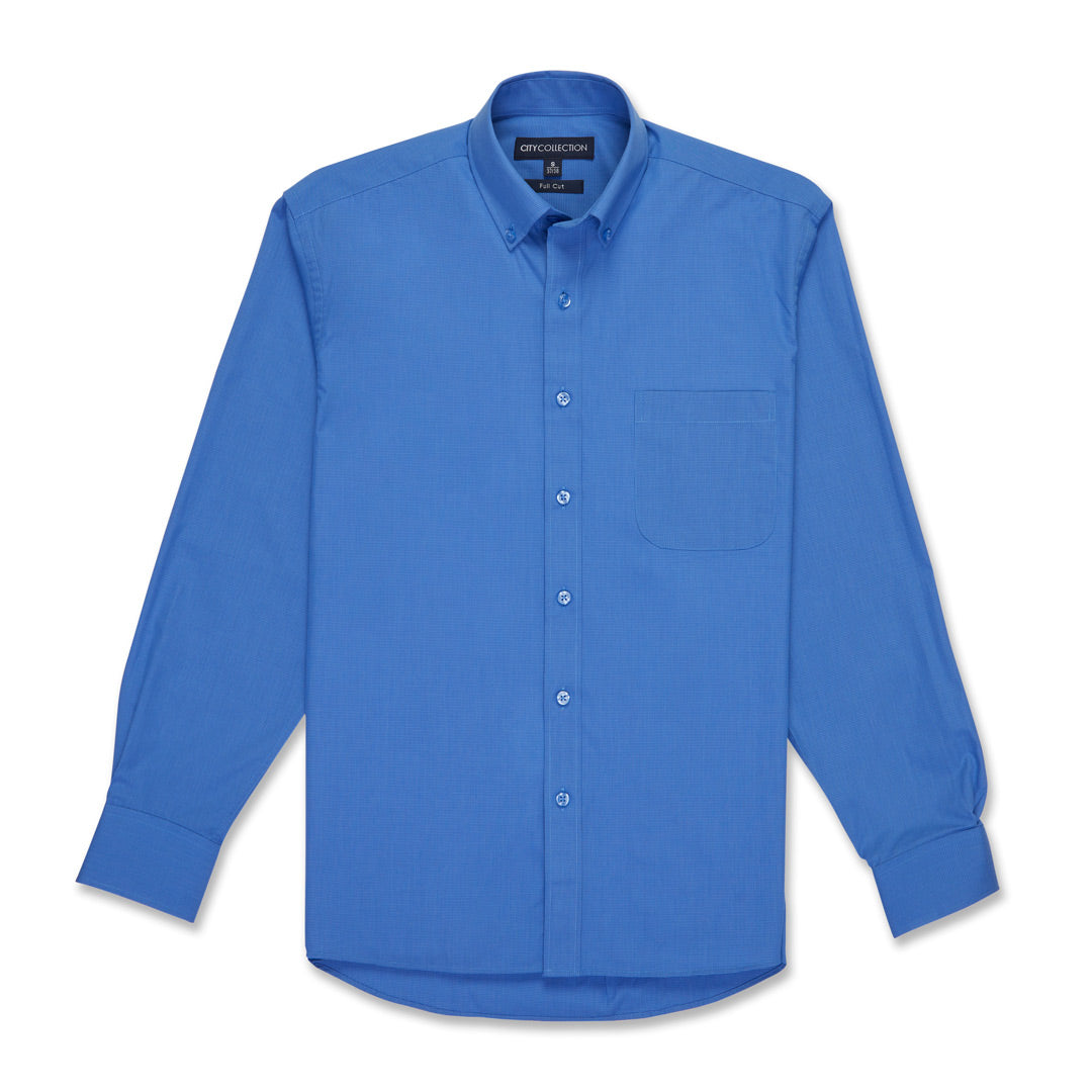 House of Uniforms The Micro Check Shirt | Mens | Long Sleeve City Collection Mid Blue