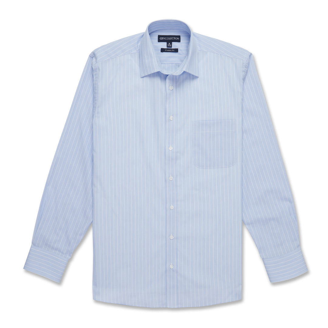 House of Uniforms The Shadow Stripe Shirt | Mens | Long Sleeve City Collection Light Blue