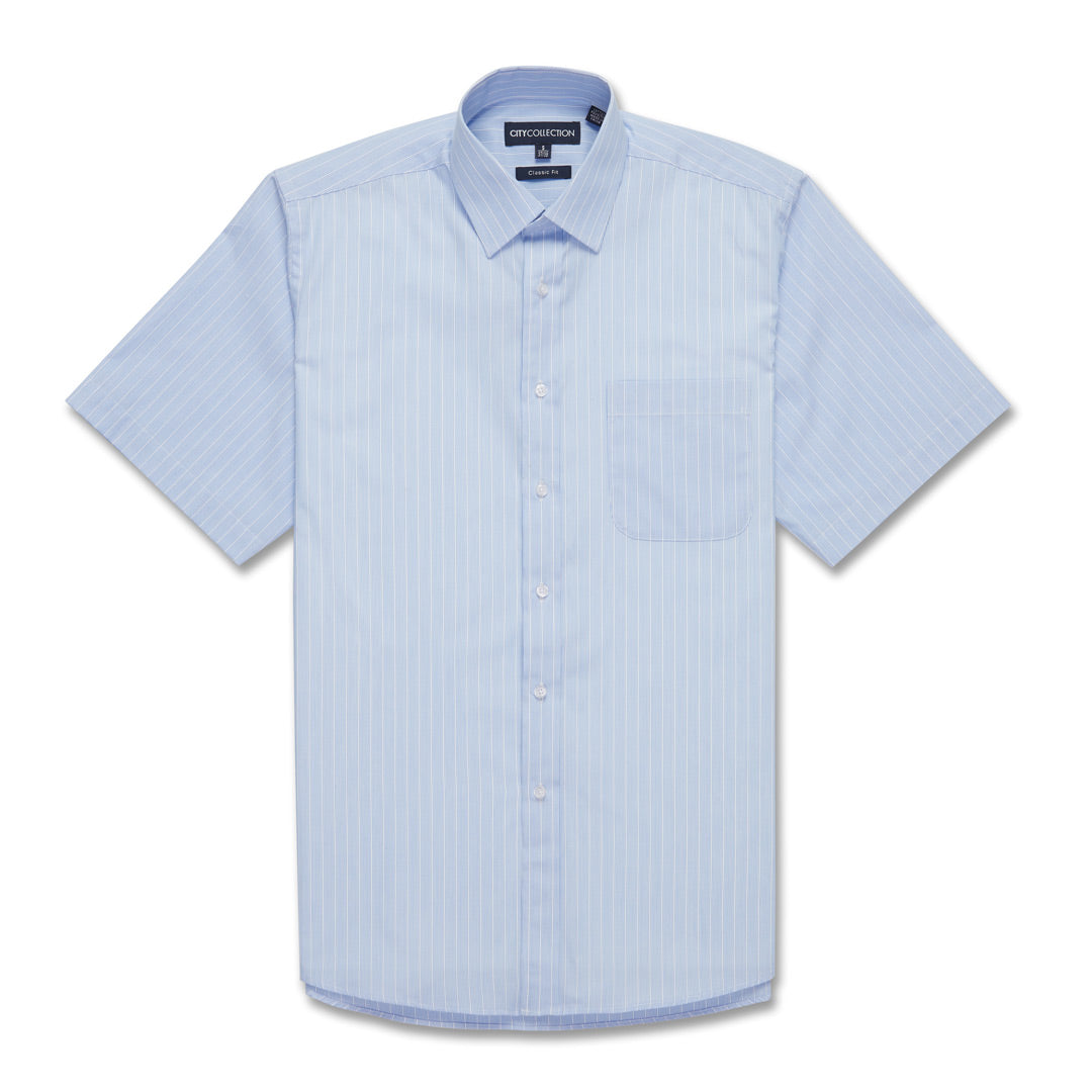 House of Uniforms The Shadow Stripe Shirt | Mens | Short Sleeve City Collection Light Blue