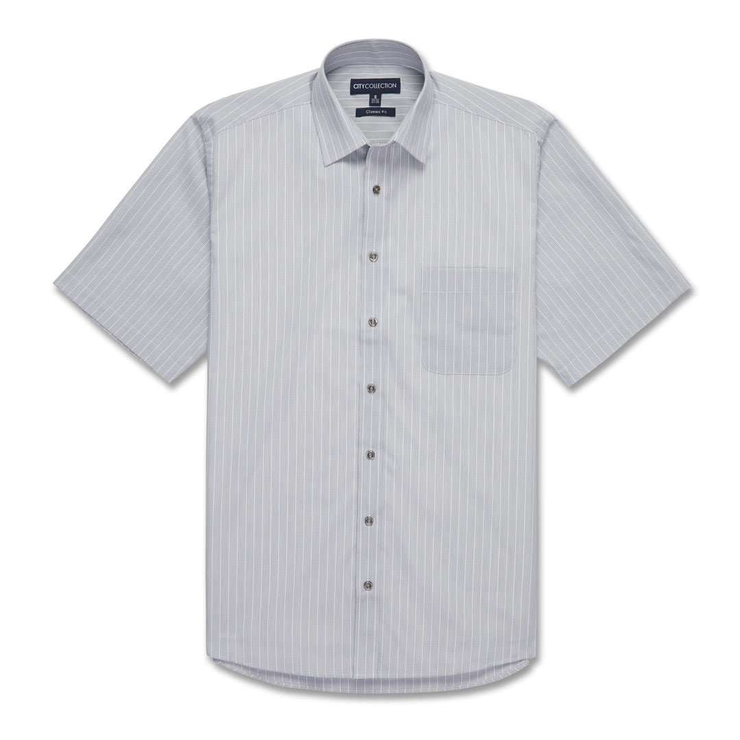 House of Uniforms The Shadow Stripe Shirt | Mens | Short Sleeve City Collection Charcoal