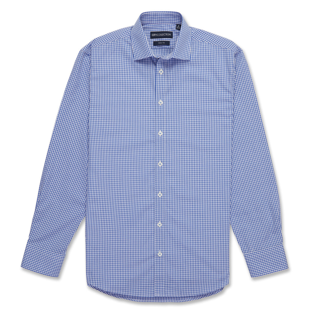 House of Uniforms The So Ezy | Mens | Long Sleeve City Collection Cobalt Check