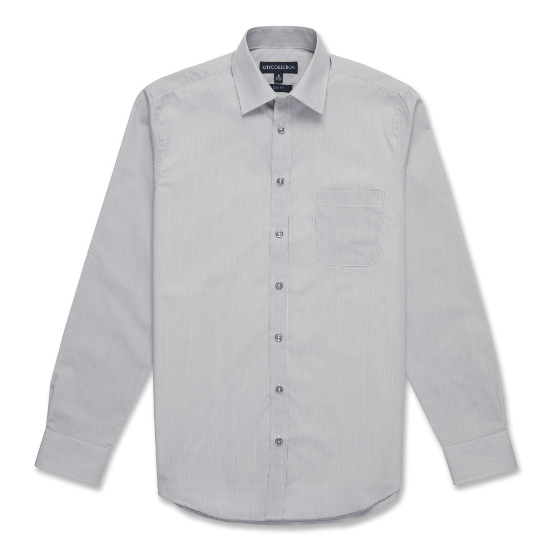 House of Uniforms The Pin Feather Shirt | Mens | Long Sleeve City Collection Charcoal Stripe