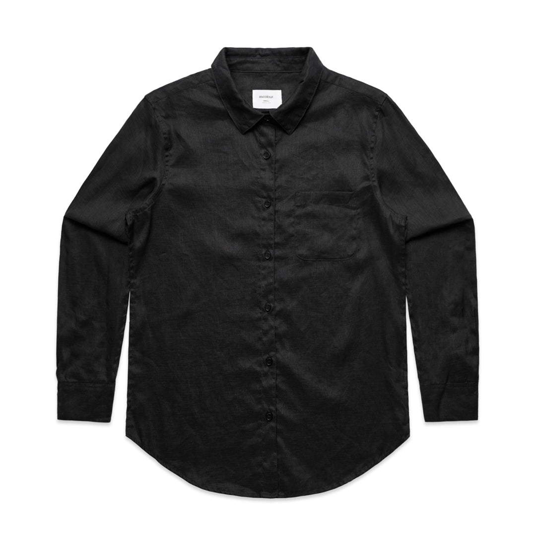 House of Uniforms The Linen Shirt | Ladies | Long Sleeve AS Colour Black