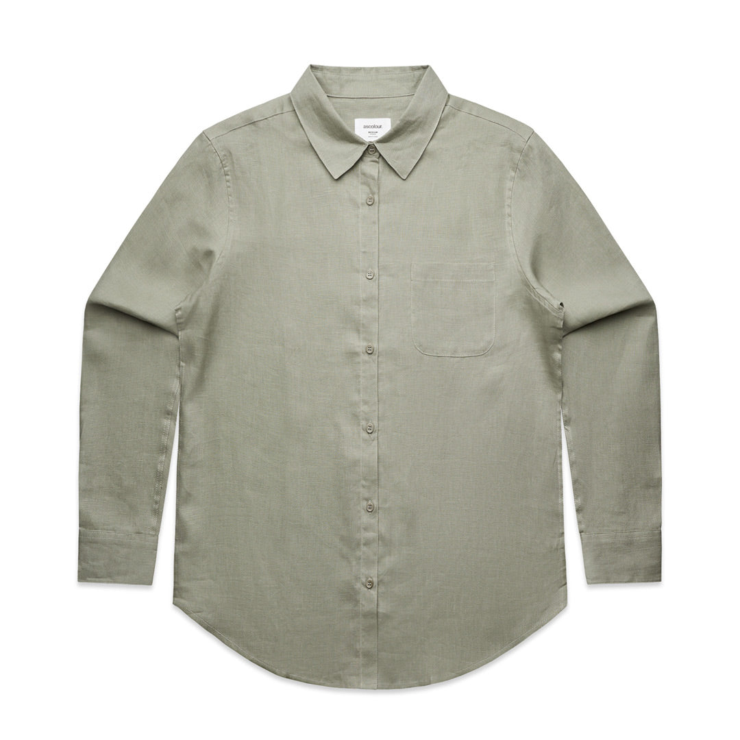 House of Uniforms The Linen Shirt | Ladies | Long Sleeve AS Colour Eucalyptus