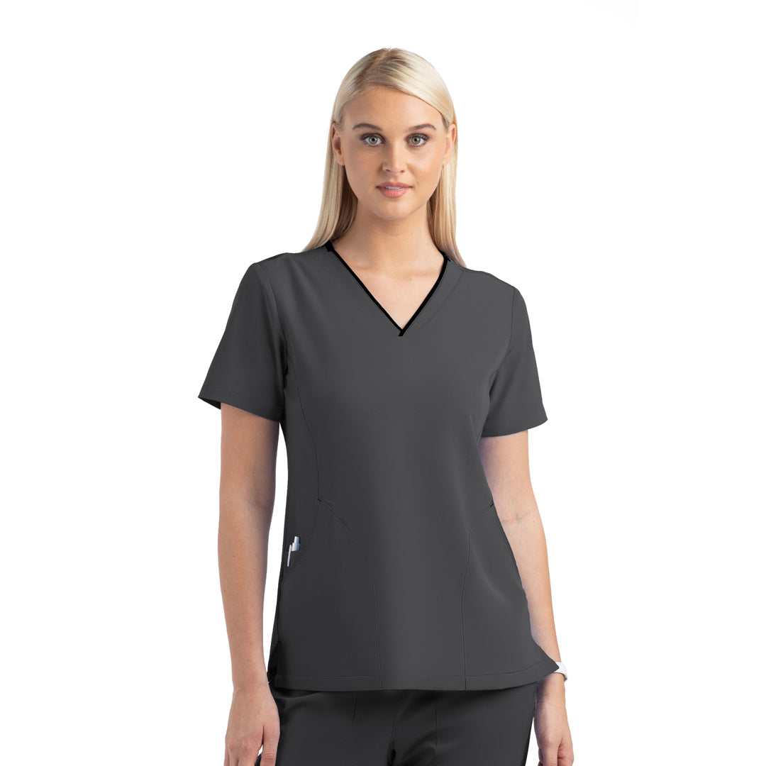 House of Uniforms The Matrix Impulse Contrast Curved Scrub Top | Ladies Maevn Pewter