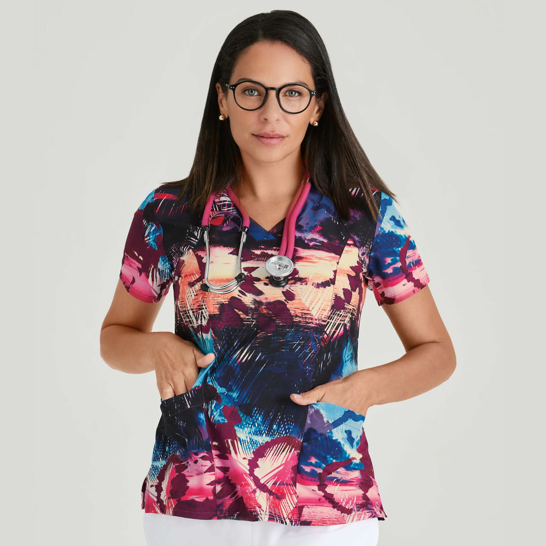 House of Uniforms The Barco One Printed Scrub Top | Ladies Barco One Tropical1