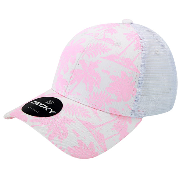 House of Uniforms The Tropical Trucker Cap | Unisex Decky Pink/White