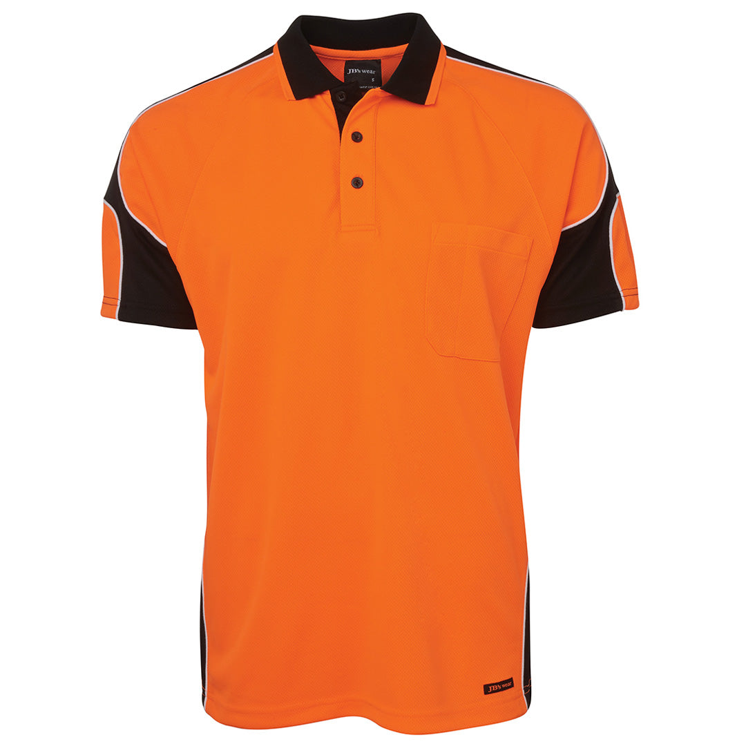 House of Uniforms The Arm Panel Hi Vis Polo | Short Sleeve | Adults Jbs Wear Orange/Black