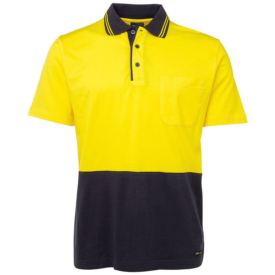 House of Uniforms The Hi Vis Cotton Contrast Polo | Short Sleeve | Adults Jbs Wear Yellow/Navy