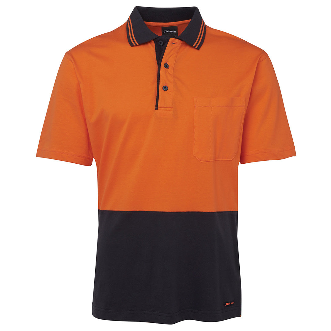House of Uniforms The Hi Vis Cotton Contrast Polo | Short Sleeve | Adults Jbs Wear Orange/Navy