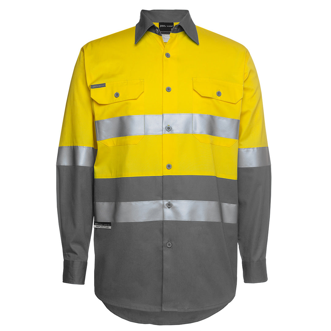 House of Uniforms The Hi Vis 150G Day / Night Shirt | Long Sleeve | Adults Jbs Wear Yellow/Charcoal