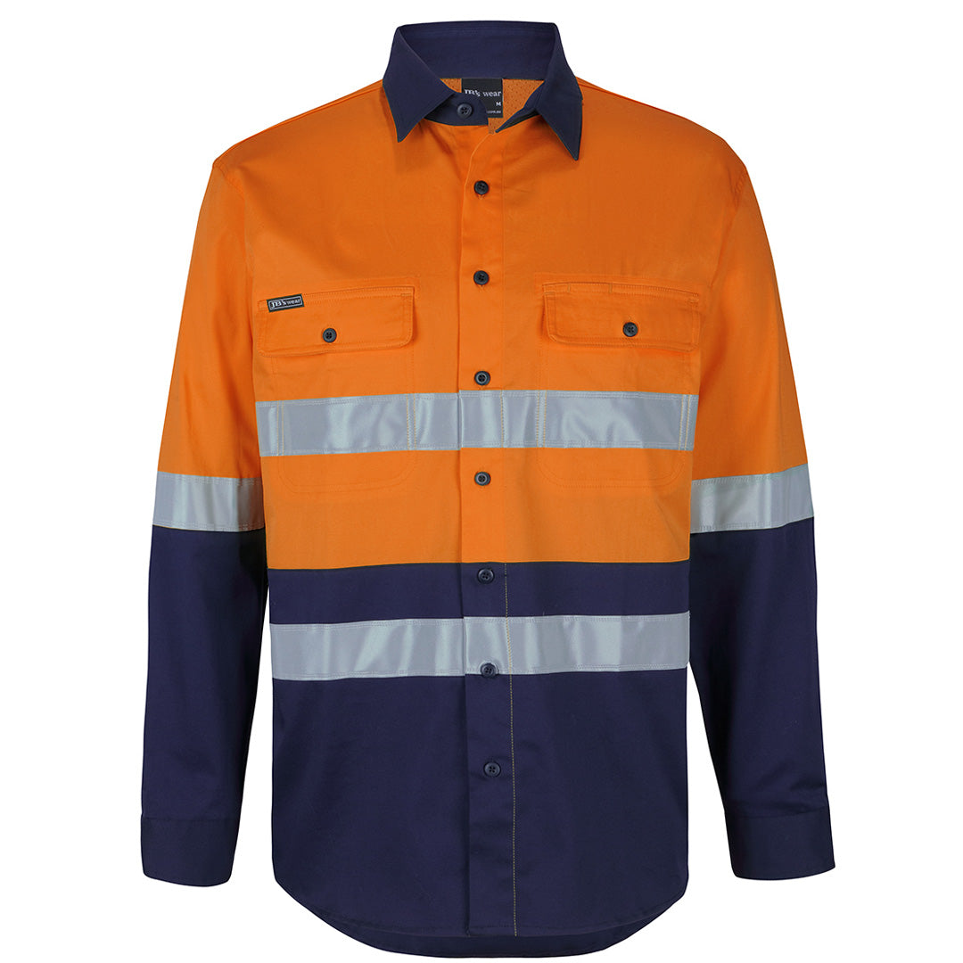House of Uniforms The Stretch Hi Vis Taped Work Shirt | Adults | Long Sleeve Jbs Wear Orange/Navy