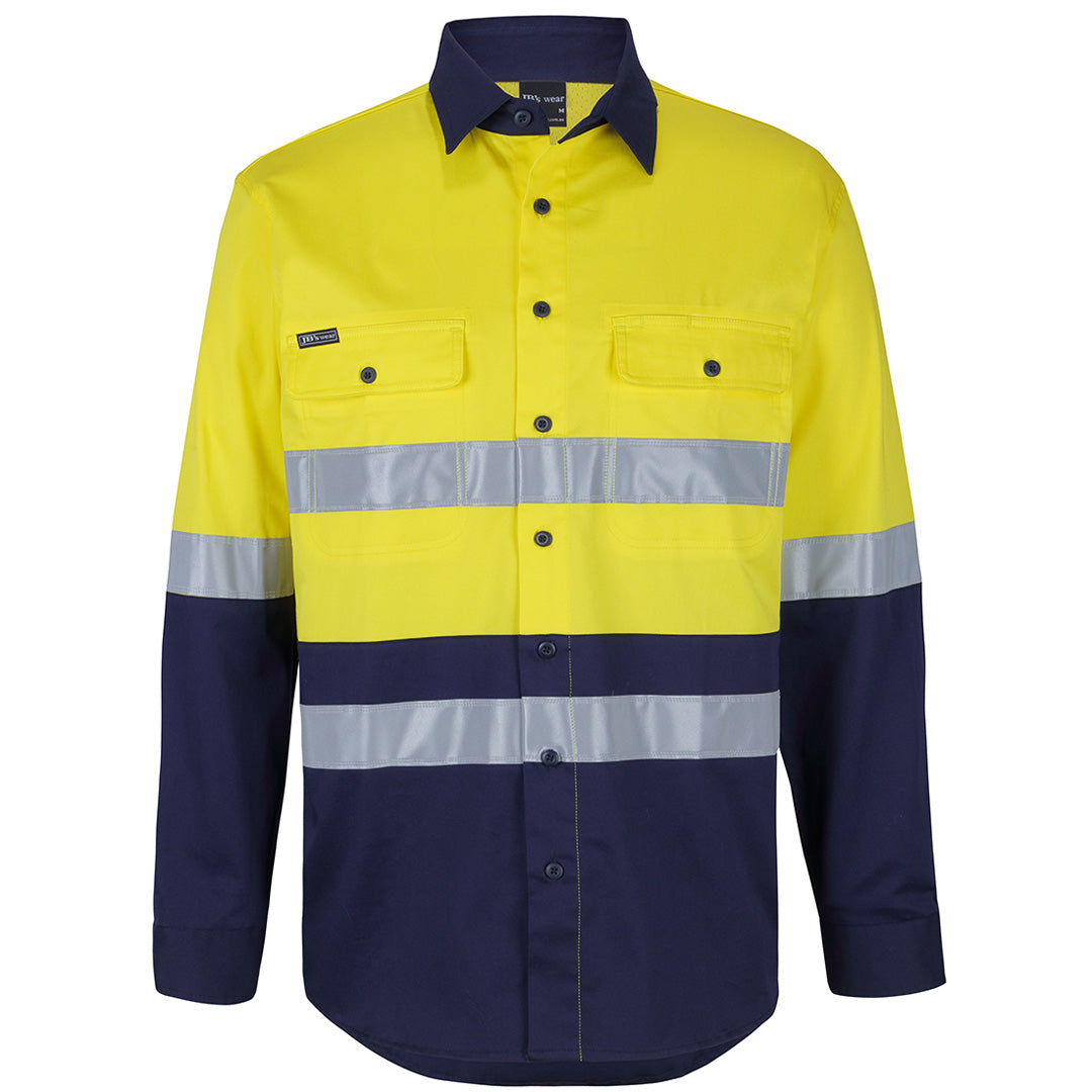 House of Uniforms The Stretch Hi Vis Taped Work Shirt | Adults | Long Sleeve Jbs Wear Yellow/Navy