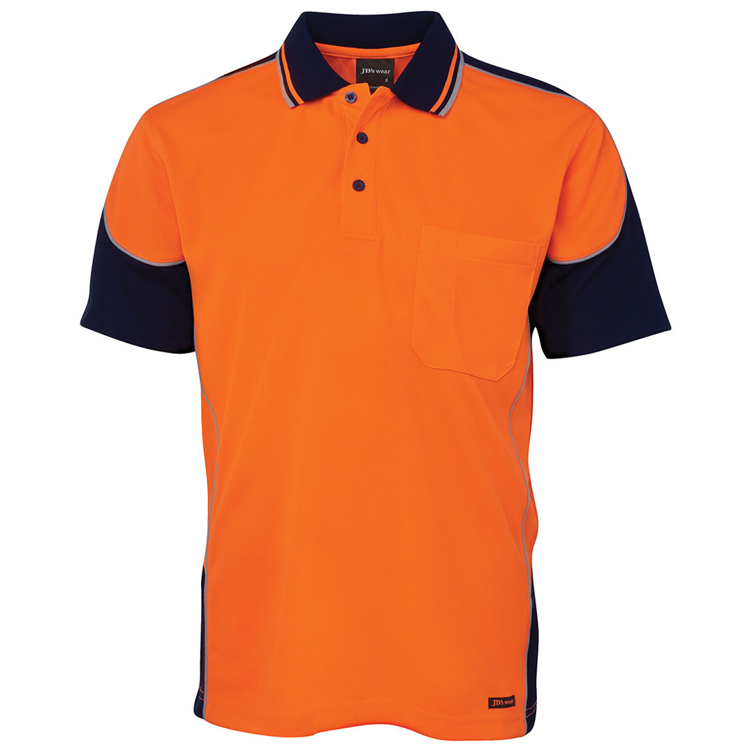 House of Uniforms The Contrast Piping Hi Vis Polo | Short Sleeve | Adults Jbs Wear Orange/Navy
