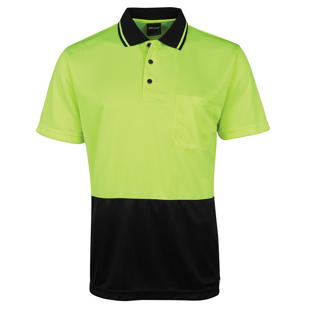 House of Uniforms The Jacquard Non Cuff Hi Vis Polo | Short Sleeve | Adults Jbs Wear Lime/Black